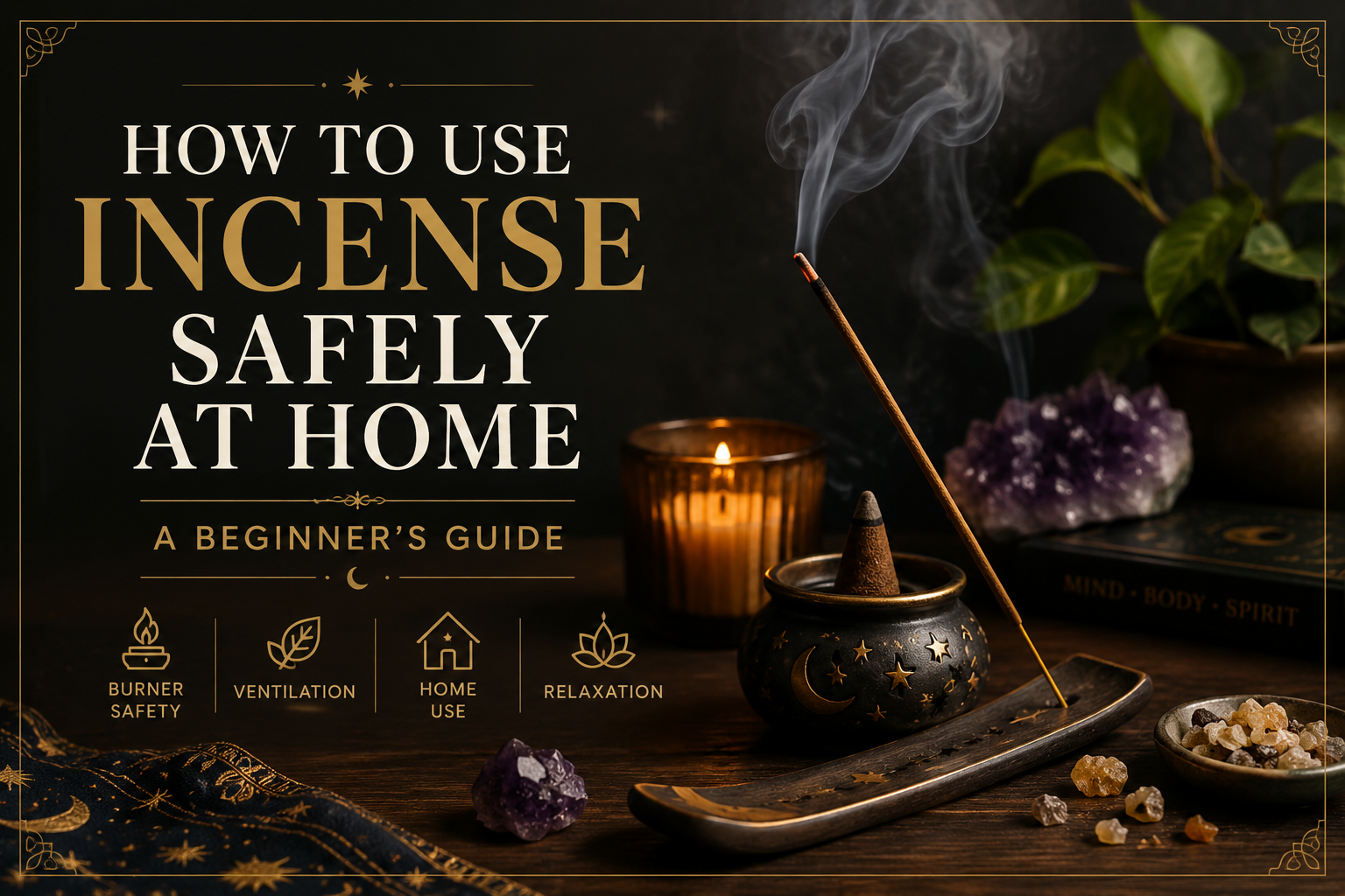 Incense safety guide showing incense burner use at home