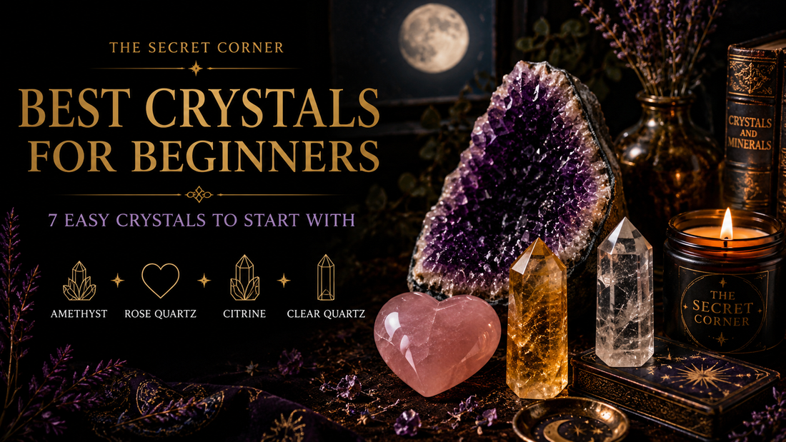 Beginner crystals guide featuring amethyst rose quartz citrine and clear quartz