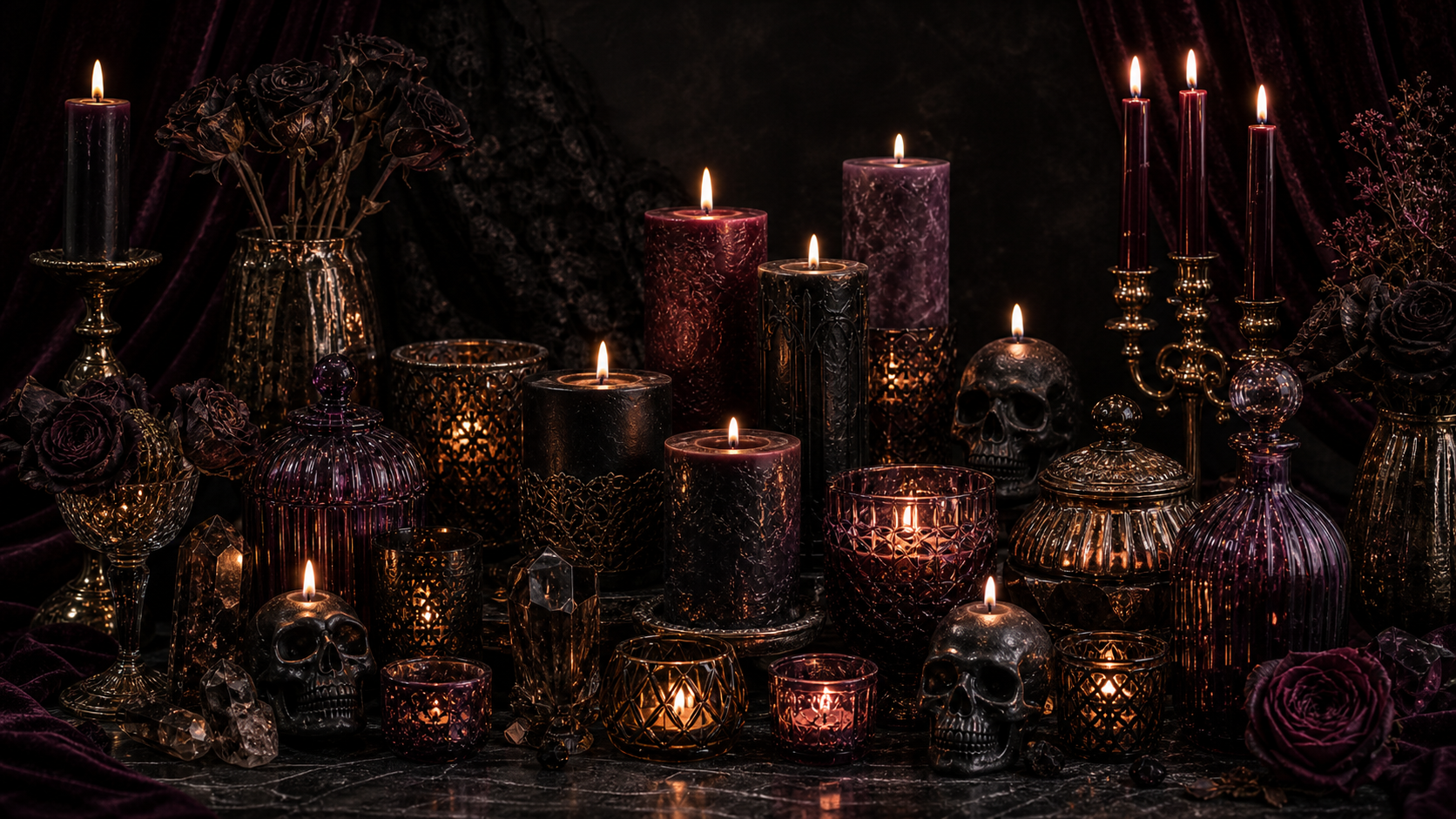 Gothic candles in a dark romantic setting