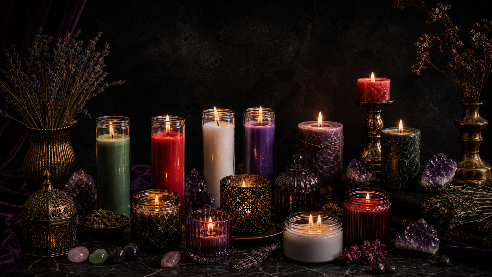 Spell candles arranged for intention setting