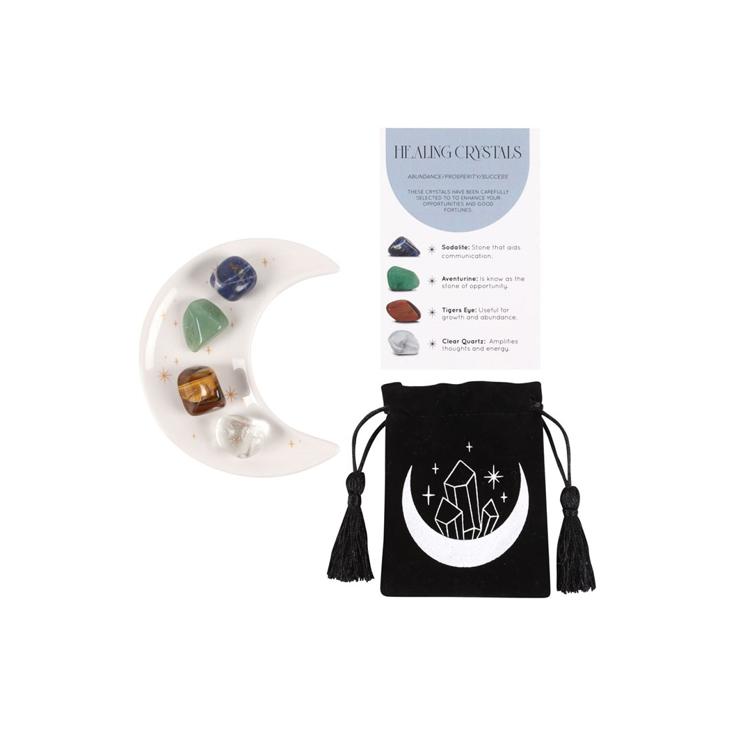 Success Healing Crystal Set with Moon Trinket Dish