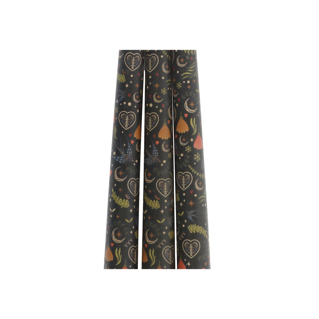 Set of 3 Black Midnight Print Taper Candles