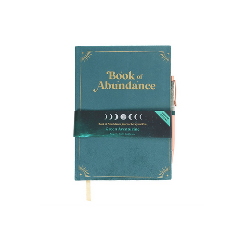 Book of Abundance Journal with Green Aventurine Crystal Pen
