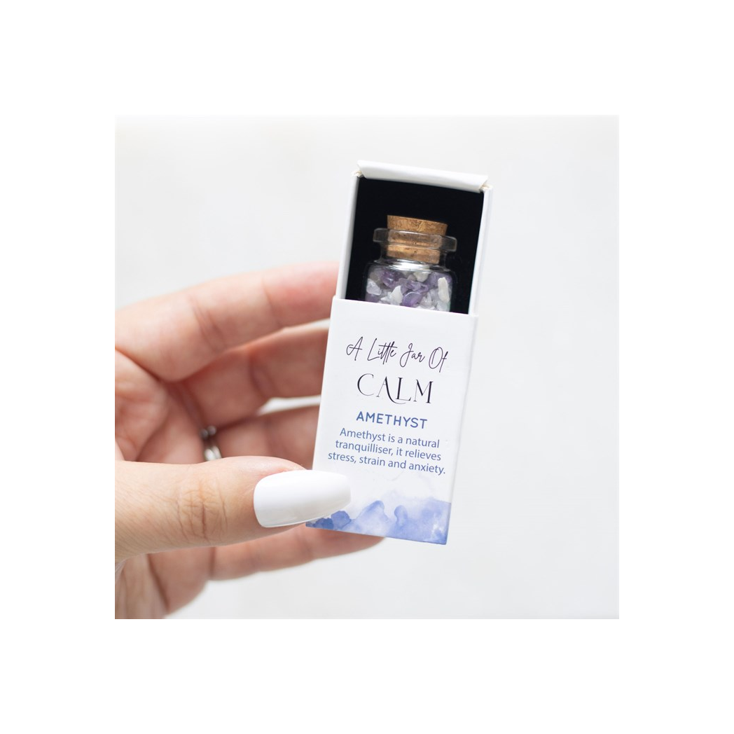 Jar of Calm amethyst crystal matchbox gift