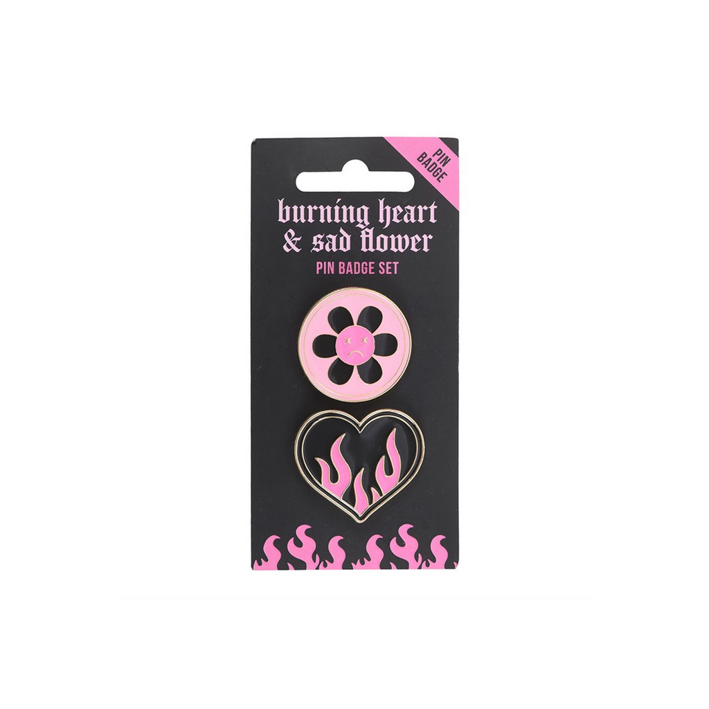 Burning Heart and Sad Flower Pin Badge Set