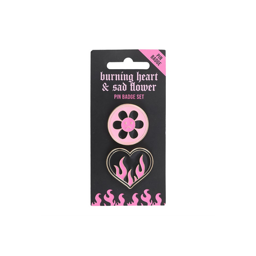 Burning Heart and Sad Flower Pin Badge Set