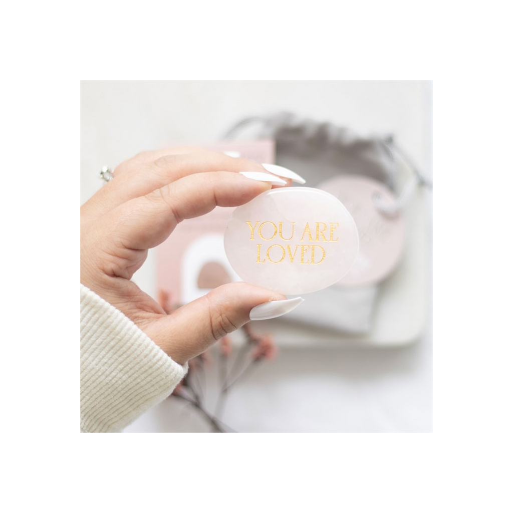 You Are Loved Rose Quartz Crystal Palm Stone