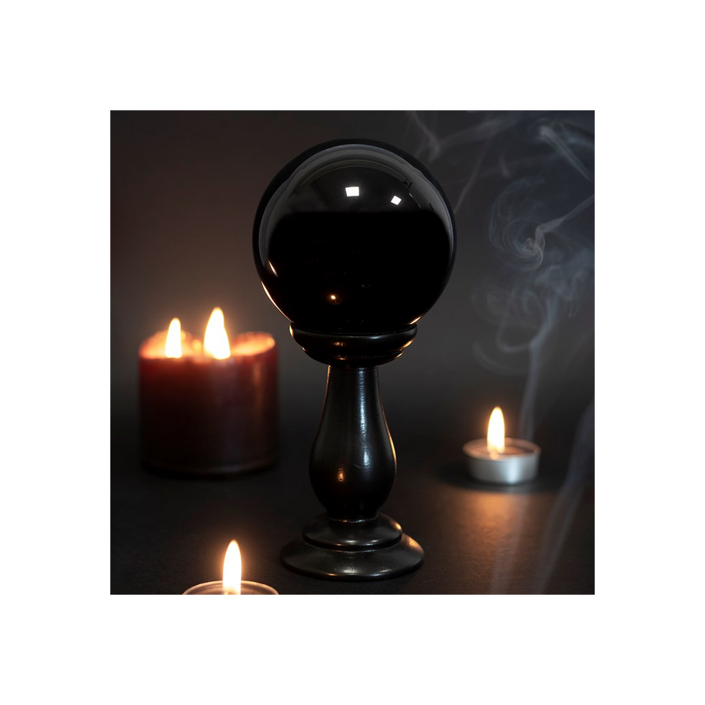 Small Black Crystal Ball on Stand