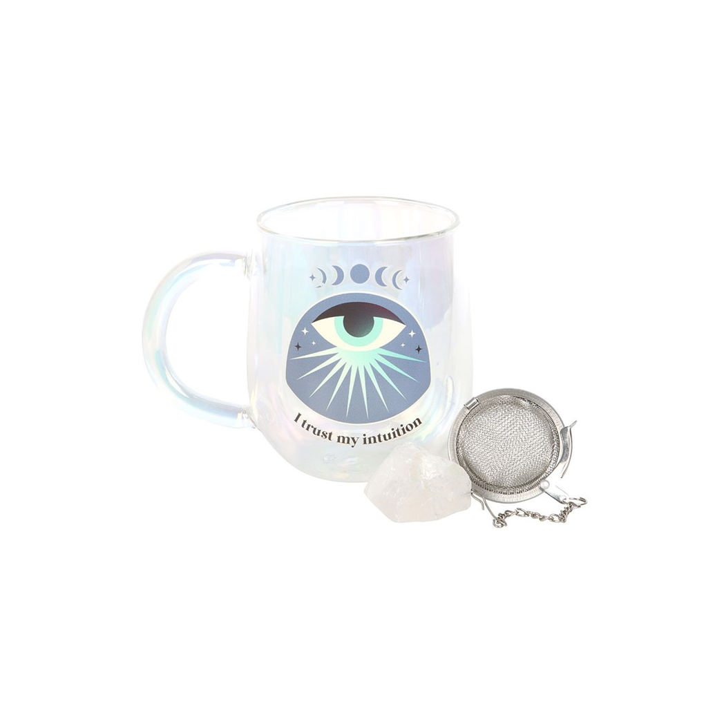 Intuition Double Walled Glass Mug with Aura Crystal Tea Infuser