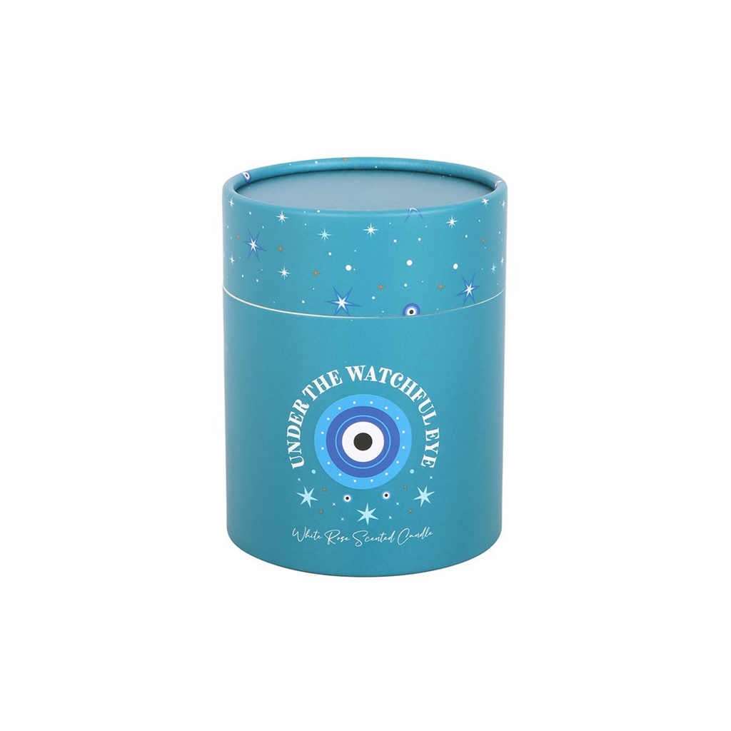 Under Watchful Eyes White Rose Candle with Crystals