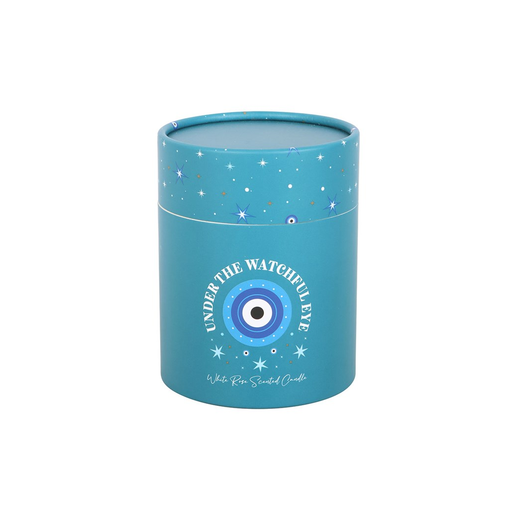 Under Watchful Eyes White Rose Candle with Crystals
