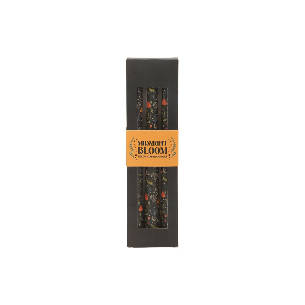 Set of 3 Black Midnight Print Taper Candles