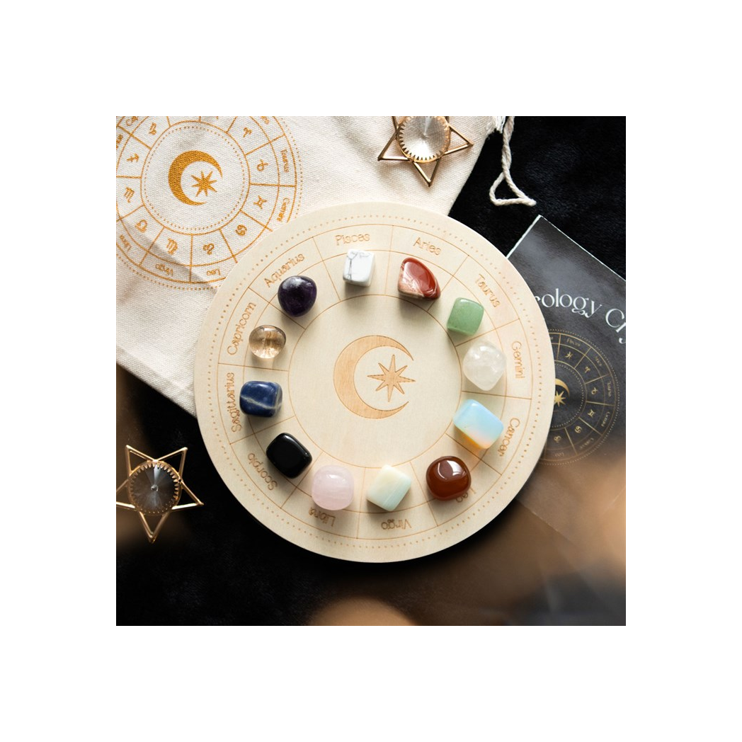 Astrology wheel crystal grid set for altar styling