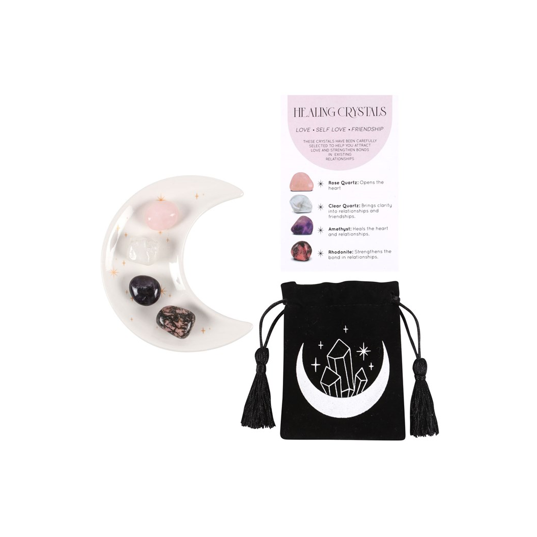 Love Healing Crystal Set with Moon Trinket Dish