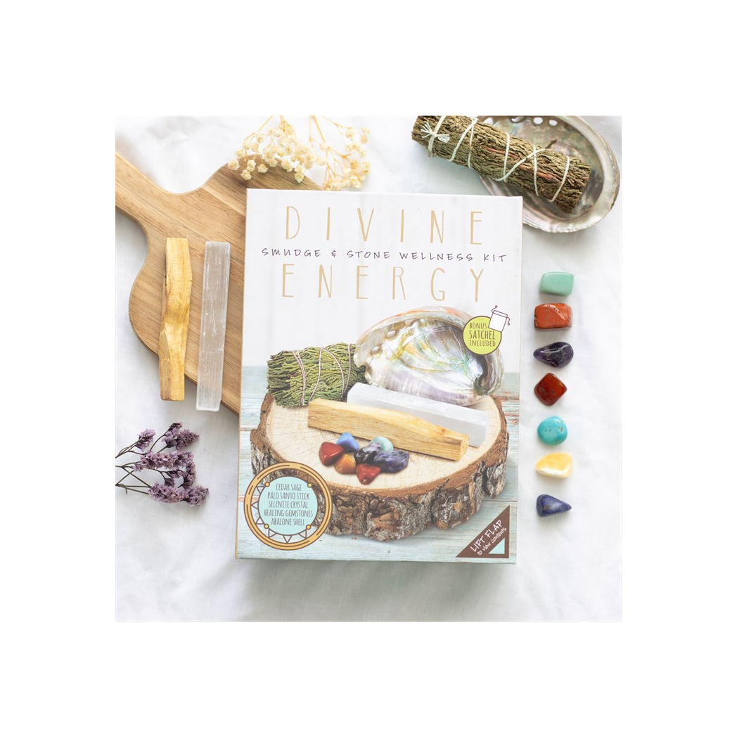 Divine Energy smudge and stone wellness kit with crystals