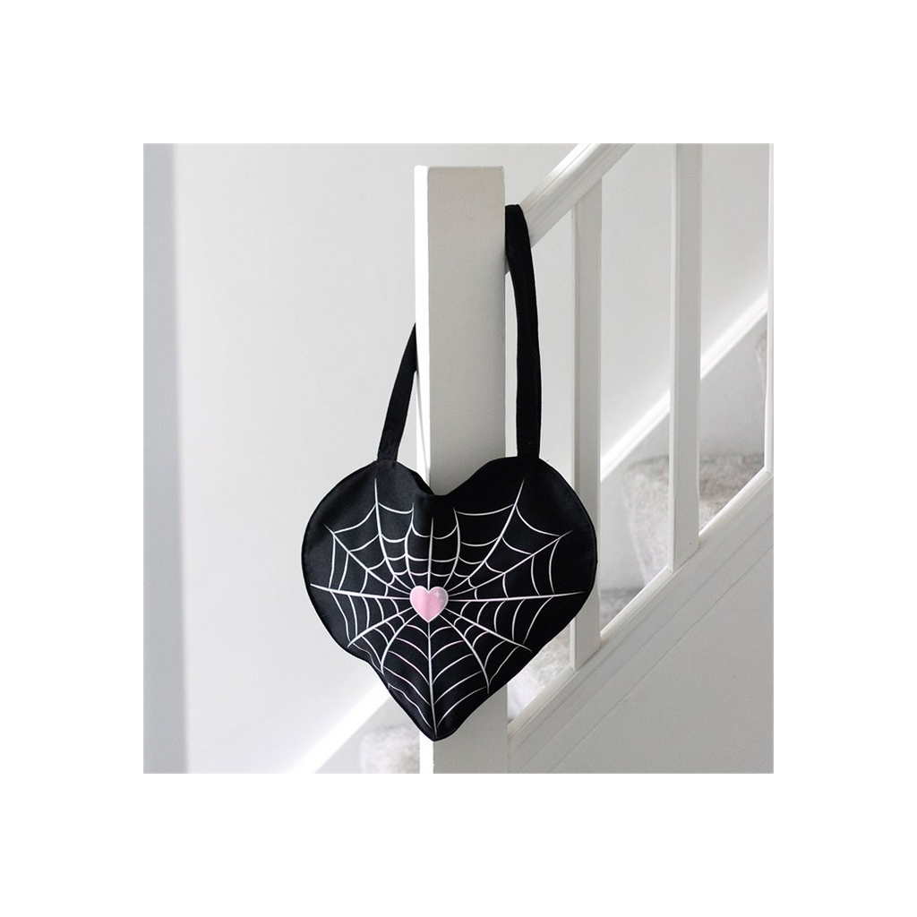 Spiderweb Heart Satin Tote Bag
