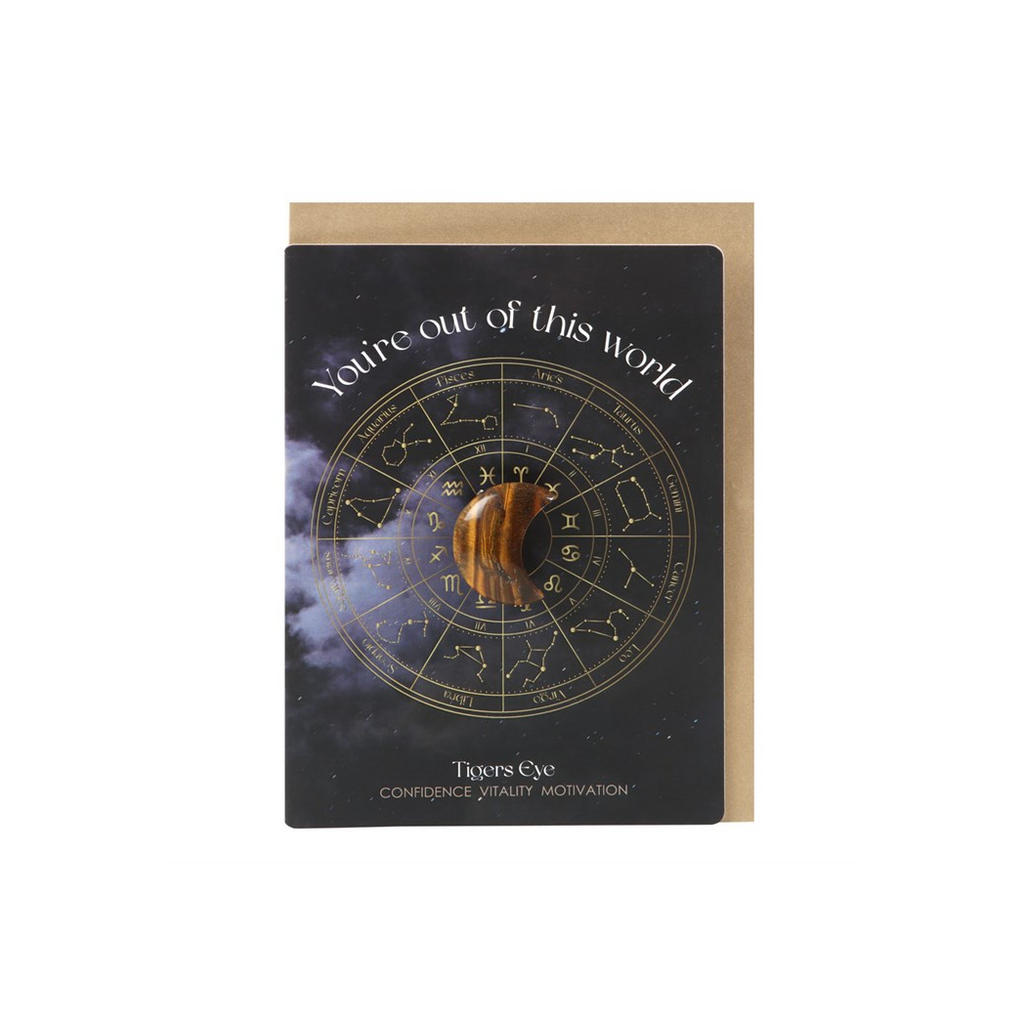 Out Of This World Tiger's Eye Crystal Moon Greeting Card