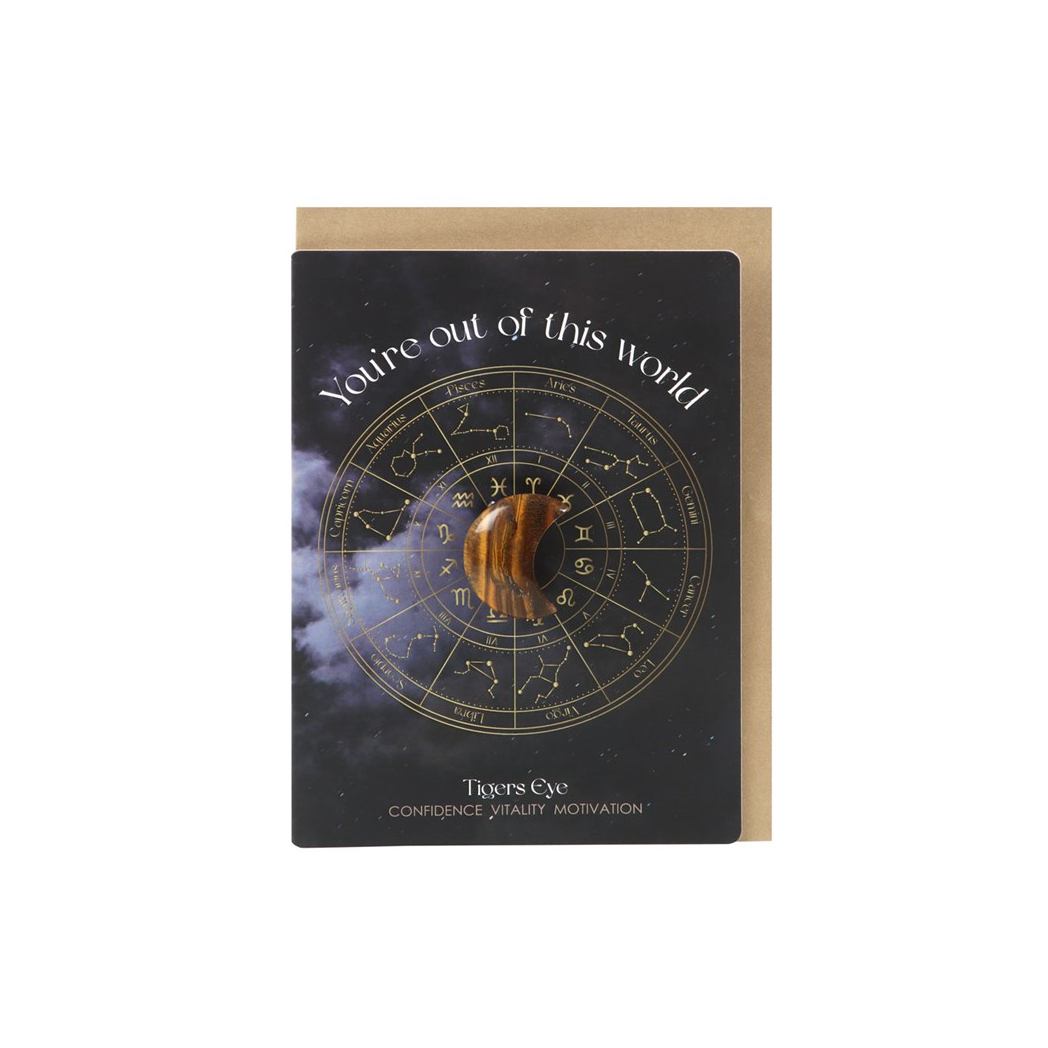 Out Of This World Tiger's Eye Crystal Moon Greeting Card